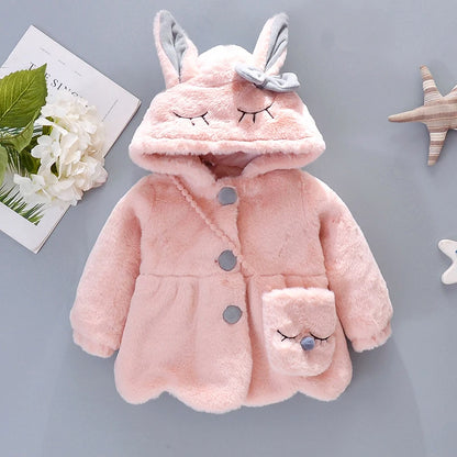 Girls’ Autumn/Winter Plush Hooded Jacket