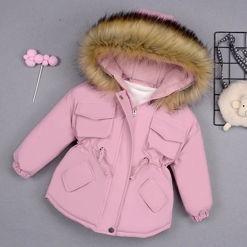 Girls’ Fur Collar Down Jacket – Cozy Outerwear
