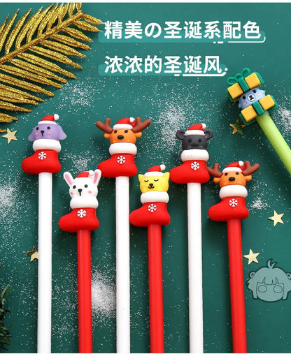 20Pcs Kawaii Christmas Gel Pens – Cute Santa, Snowman & Reindeer 0.5mm Black Ink