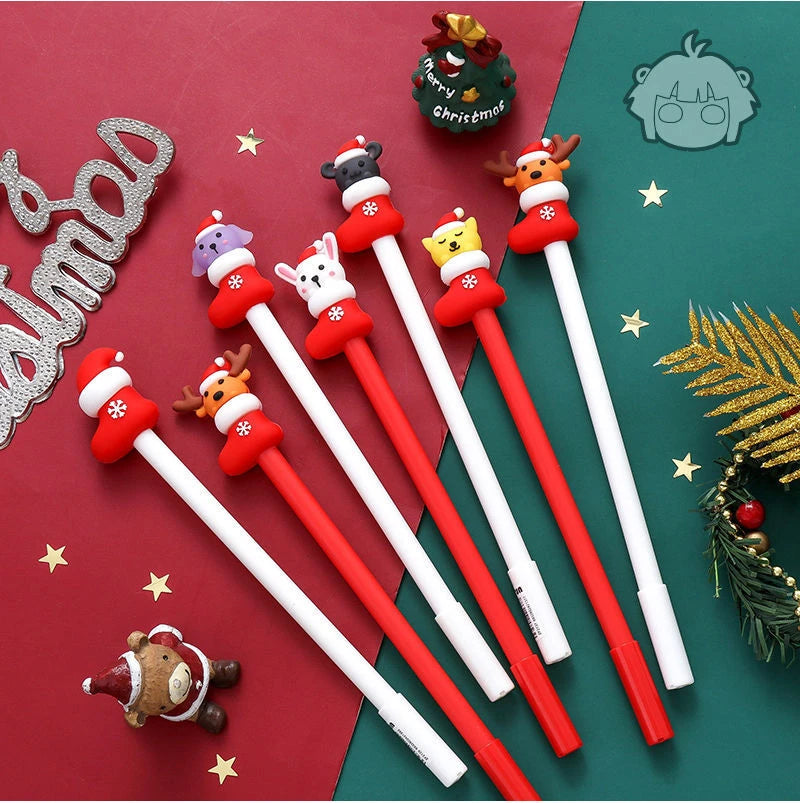 20Pcs Kawaii Christmas Gel Pens – Cute Santa, Snowman & Reindeer 0.5mm Black Ink