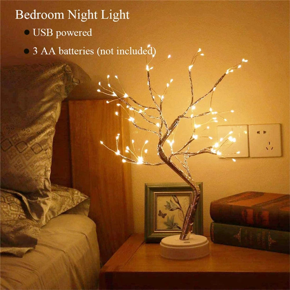 Charming Mini Christmas Tree LED Night Light: Whimsical Copper Wire Fairy Garland