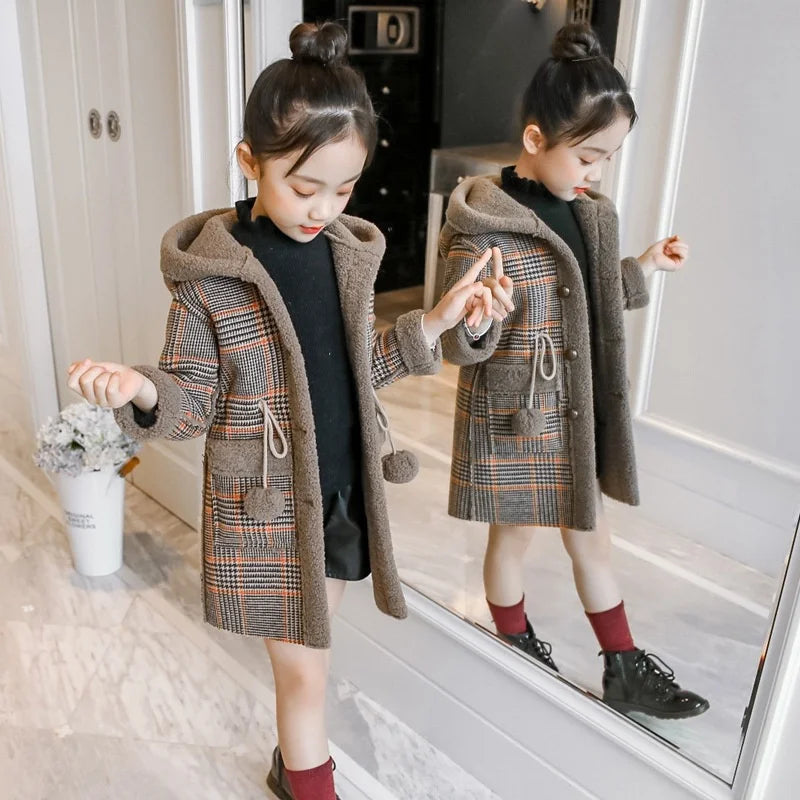 Autumn/Winter Girls’ Jacket – Stylish Hairy Long Coat