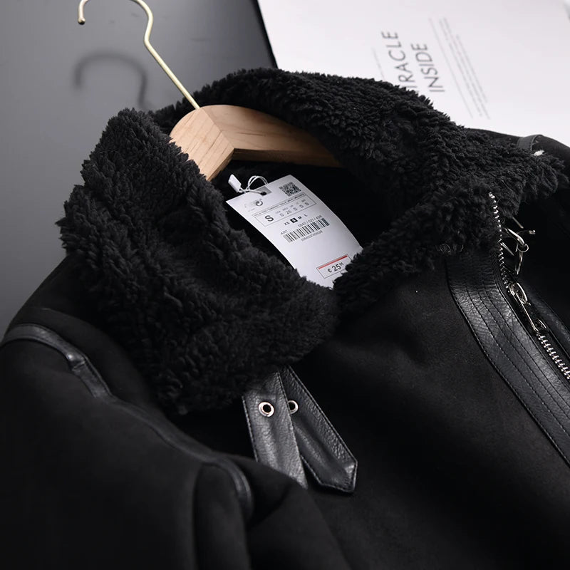Women's Faux Shearling Suede Biker Jacket – Warm Winter Coat