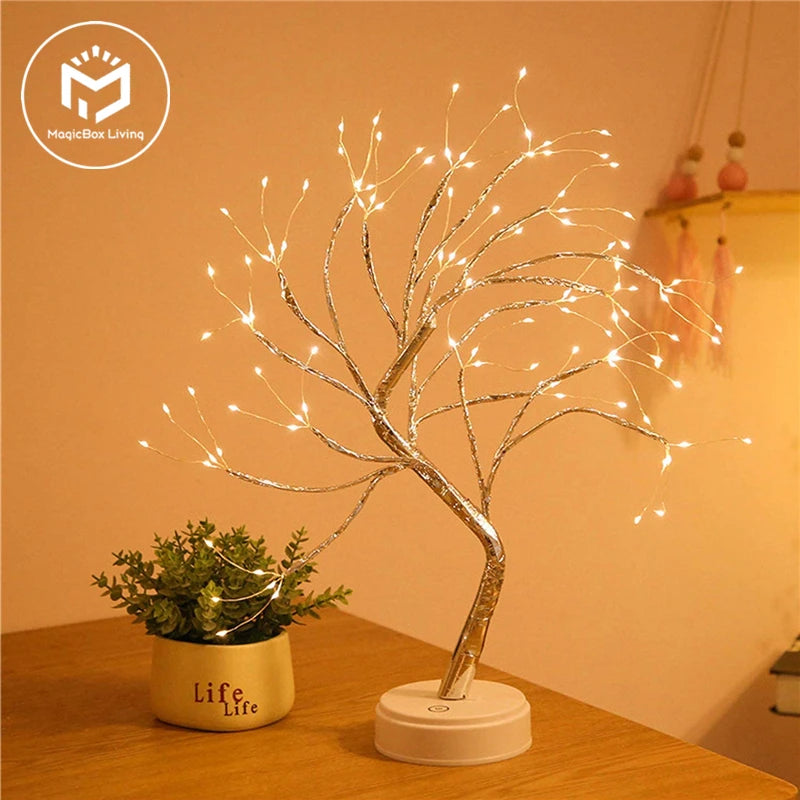 Charming Mini Christmas Tree LED Night Light: Whimsical Copper Wire Fairy Garland