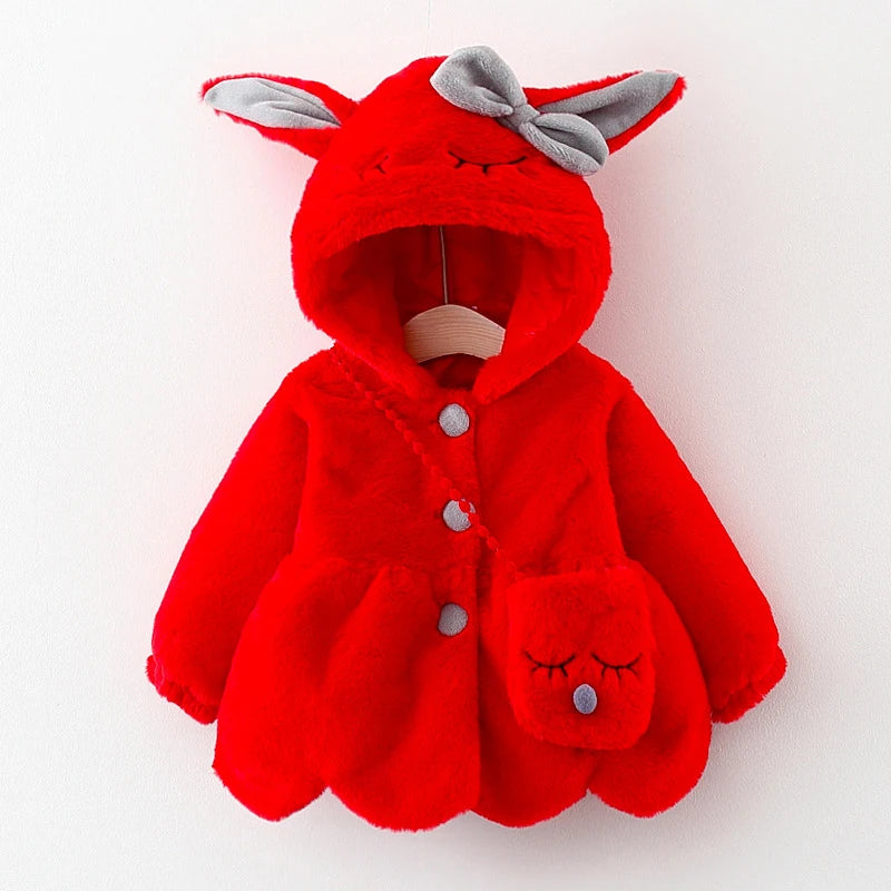 Girls’ Autumn/Winter Plush Hooded Jacket