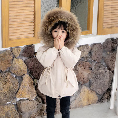 Girls’ Fur Collar Down Jacket – Cozy Outerwear