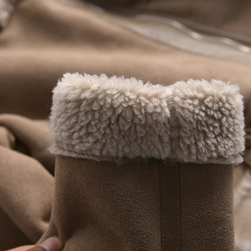 Women's Faux Shearling Suede Biker Jacket – Warm Winter Coat