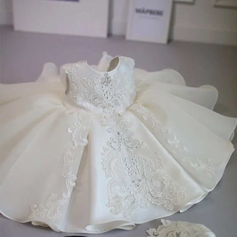 White & Pink Princess Dress – Baby Girl Christening & Party Outfit