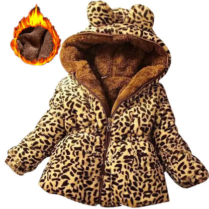 Thick Warm Infant Jacket – Leopard Print with Fur Collar