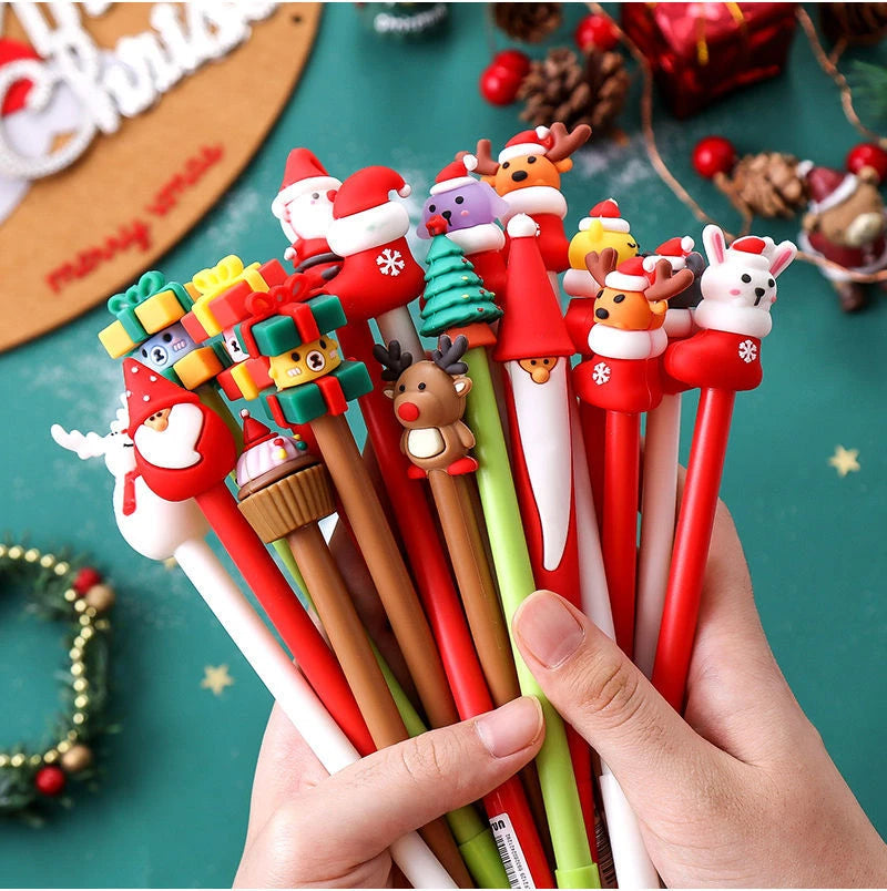 20Pcs Kawaii Christmas Gel Pens – Cute Santa, Snowman & Reindeer 0.5mm Black Ink