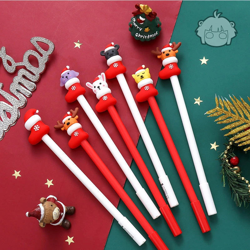 20Pcs Kawaii Christmas Gel Pens – Cute Santa, Snowman & Reindeer 0.5mm Black Ink