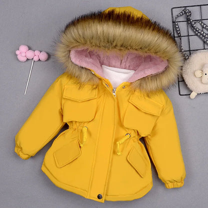 Girls’ Fur Collar Down Jacket – Cozy Outerwear
