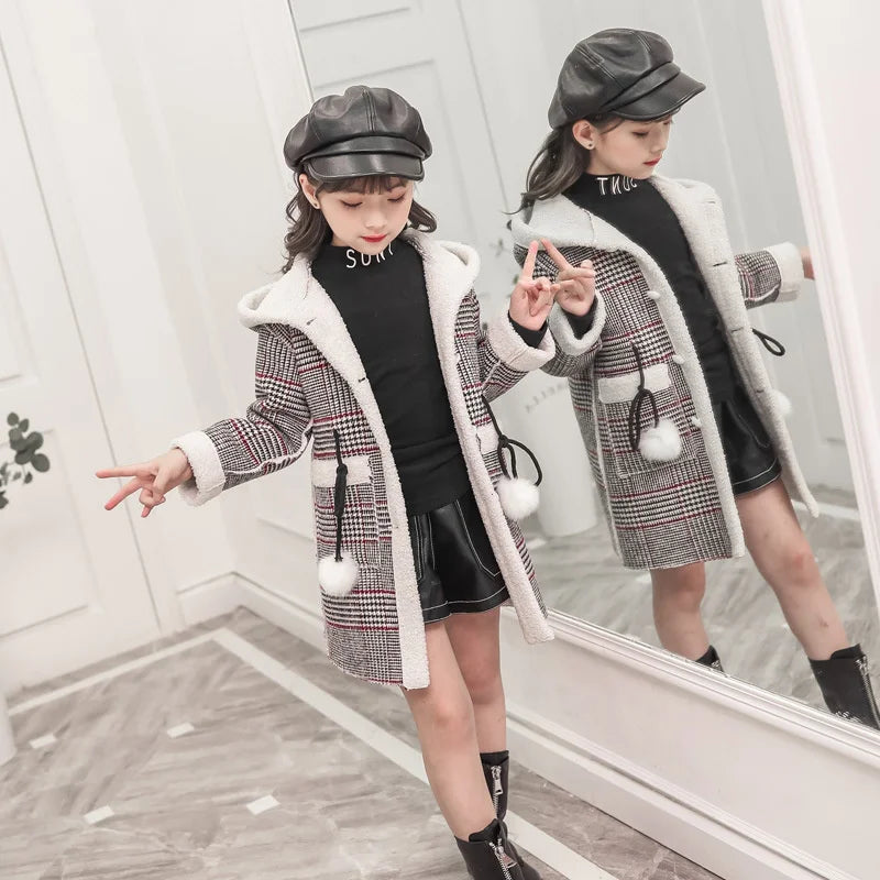 Autumn/Winter Girls’ Jacket – Stylish Hairy Long Coat
