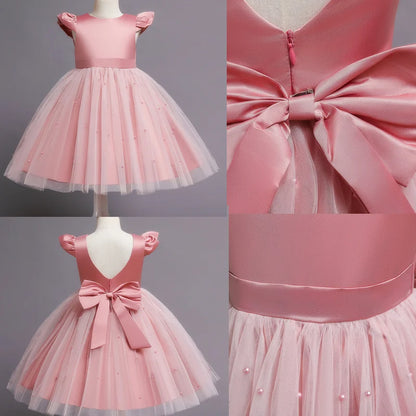 Kids Flower Girl Dress – Elegant Bow Tulle Party Wear