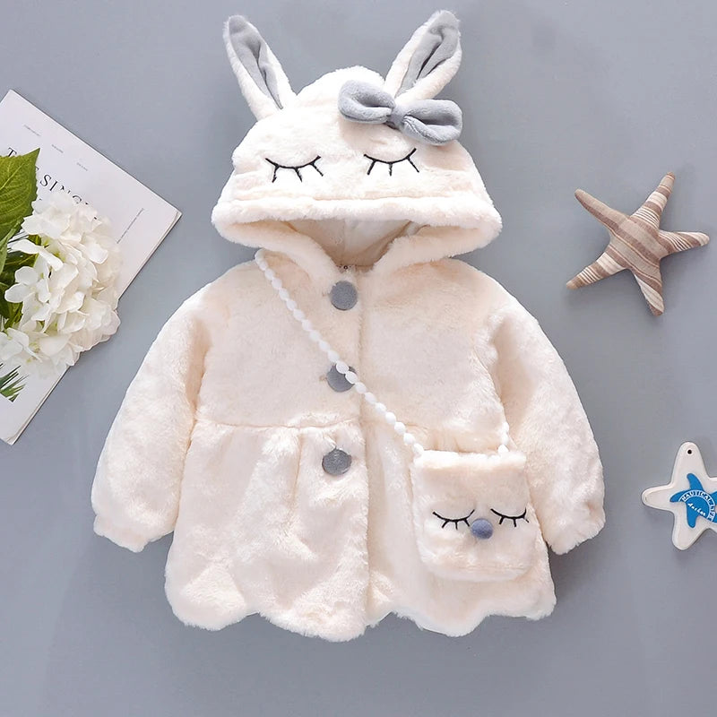 Girls’ Autumn/Winter Plush Hooded Jacket