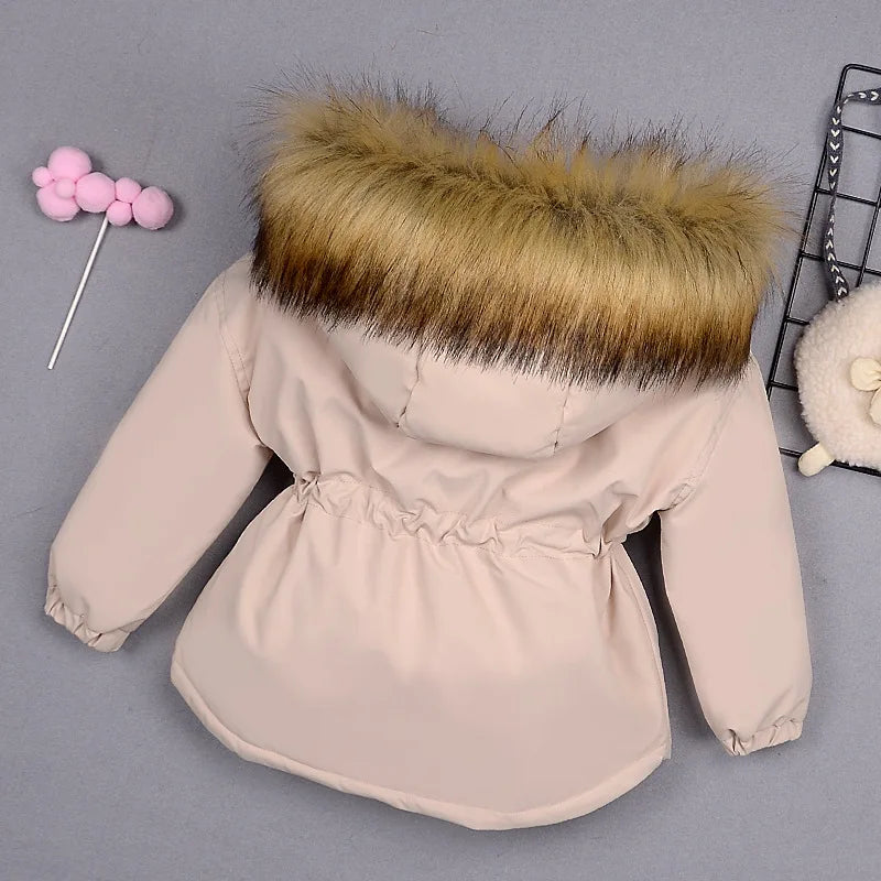 Girls’ Fur Collar Down Jacket – Cozy Outerwear