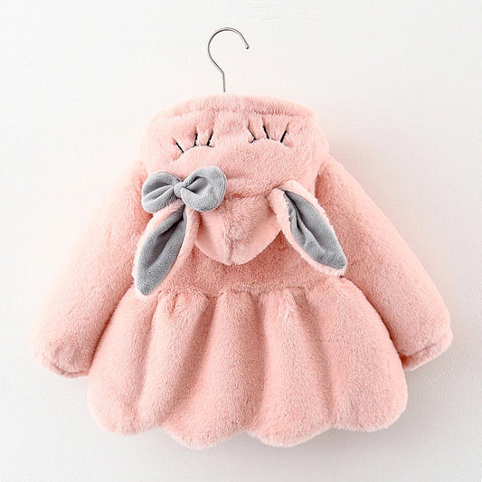 Girls’ Autumn/Winter Plush Hooded Jacket