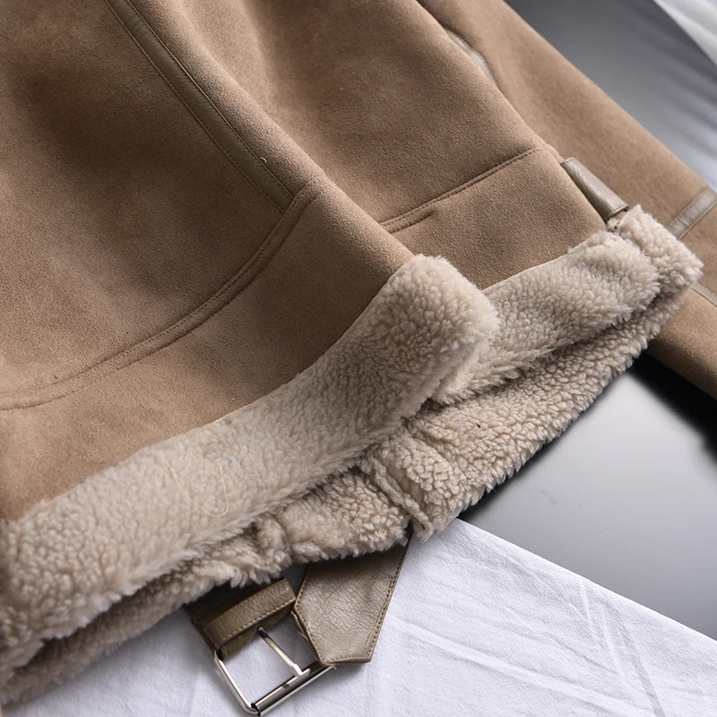 Women's Faux Shearling Suede Biker Jacket – Warm Winter Coat
