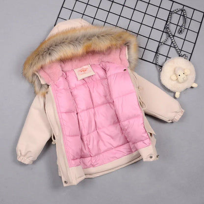 Girls’ Fur Collar Down Jacket – Cozy Outerwear