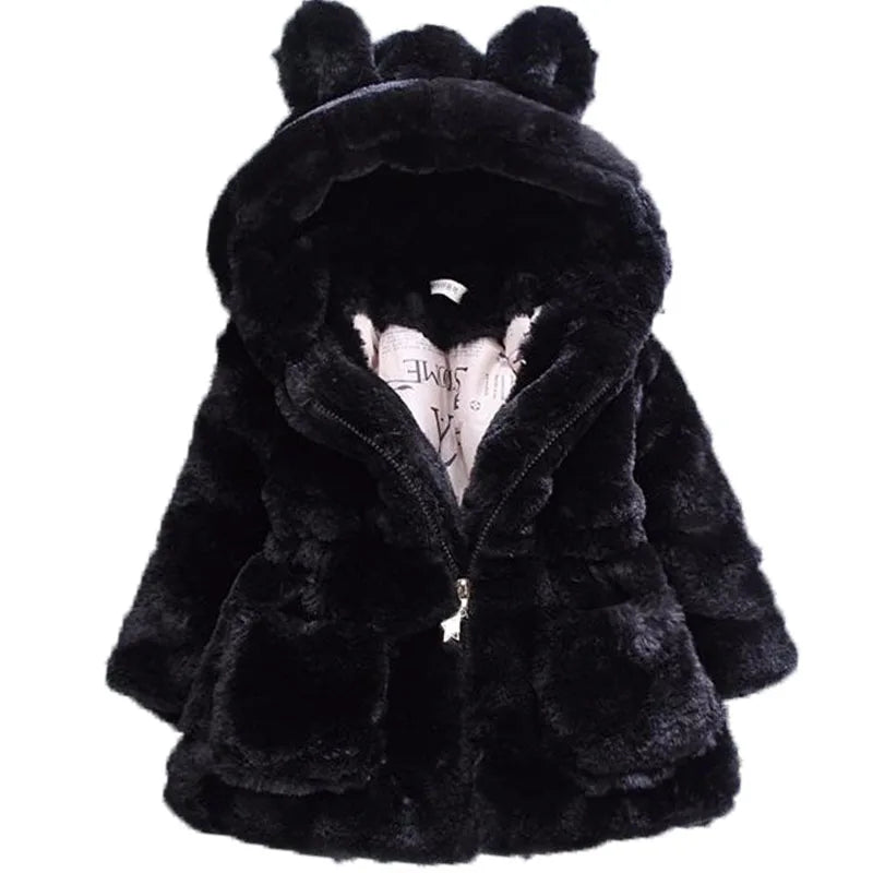 Thick Warm Infant Jacket – Leopard Print with Fur Collar