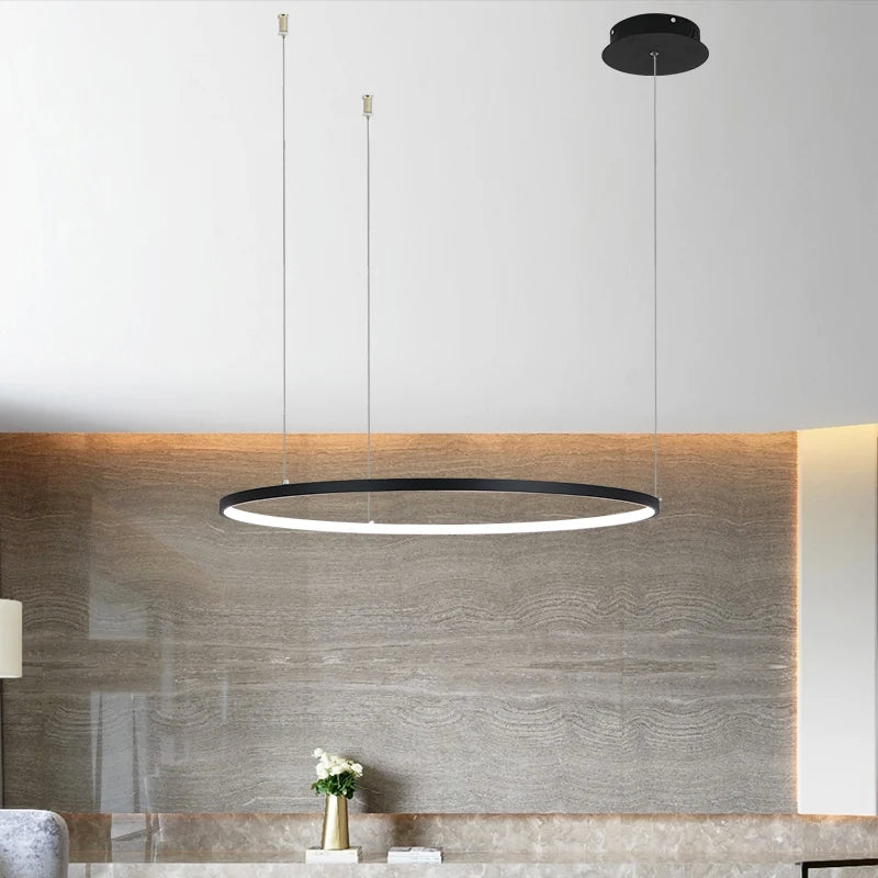 Modern LED Circle Chandelier: Sleek Ring Pendant for Interior & Engineering Lighting