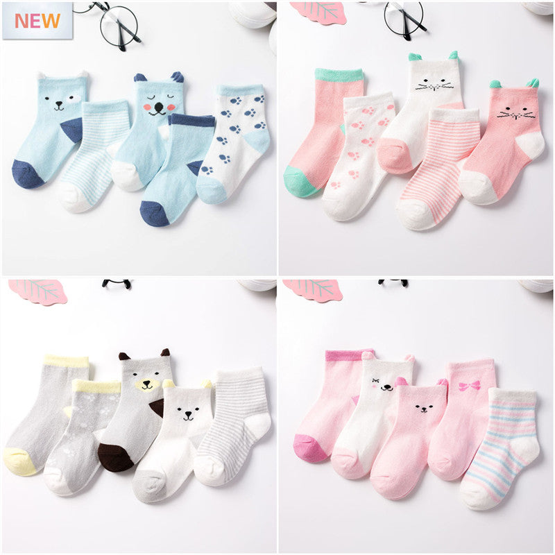 Cute Animal Baby Socks – Cat Design, 5-Pack (0–6Y)