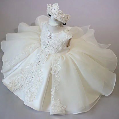 White & Pink Princess Dress – Baby Girl Christening & Party Outfit