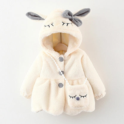 Girls’ Autumn/Winter Plush Hooded Jacket