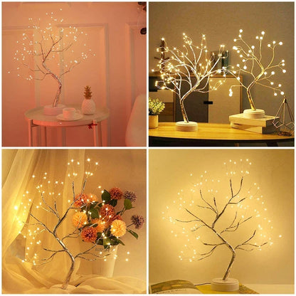 Charming Mini Christmas Tree LED Night Light: Whimsical Copper Wire Fairy Garland