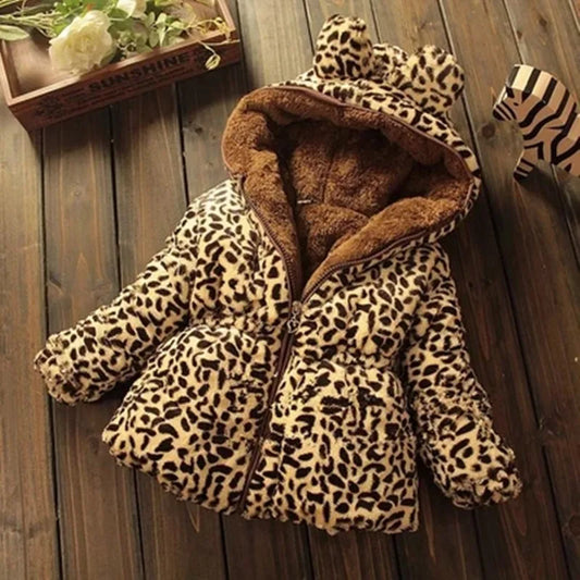 Thick Warm Infant Jacket – Leopard Print with Fur Collar