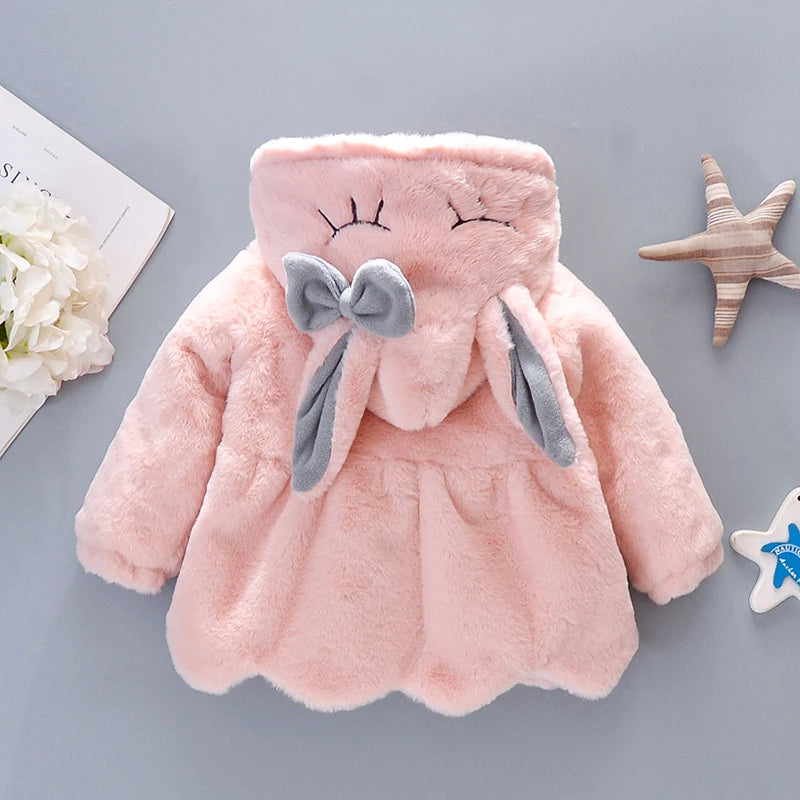 Girls’ Autumn/Winter Plush Hooded Jacket
