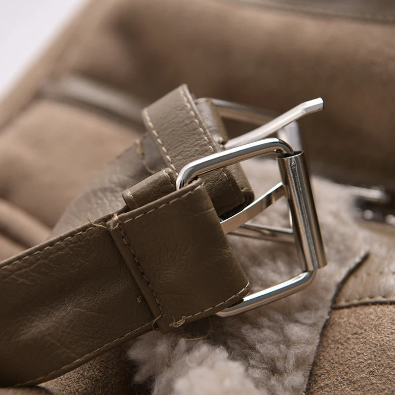 Women's Faux Shearling Suede Biker Jacket – Warm Winter Coat