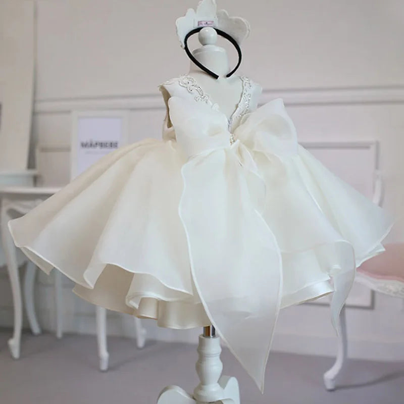 White & Pink Princess Dress – Baby Girl Christening & Party Outfit