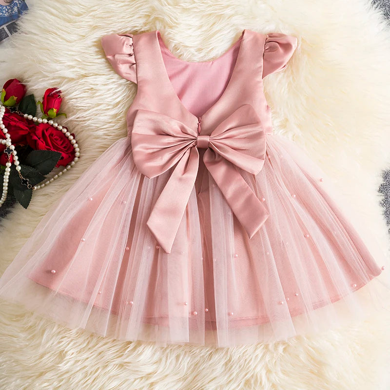Kids Flower Girl Dress – Elegant Bow Tulle Party Wear