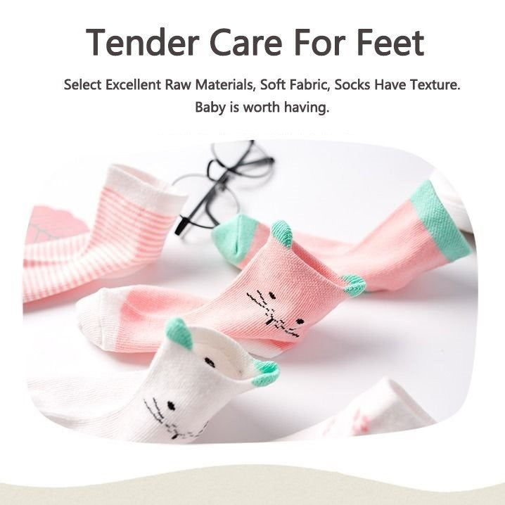 Cute Animal Baby Socks – Cat Design, 5-Pack (0–6Y)