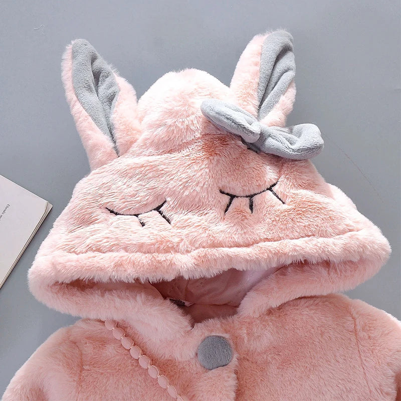 Girls’ Autumn/Winter Plush Hooded Jacket