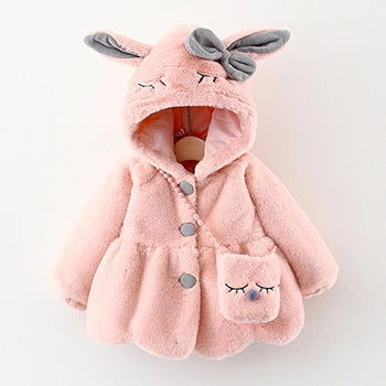 Girls’ Autumn/Winter Plush Hooded Jacket