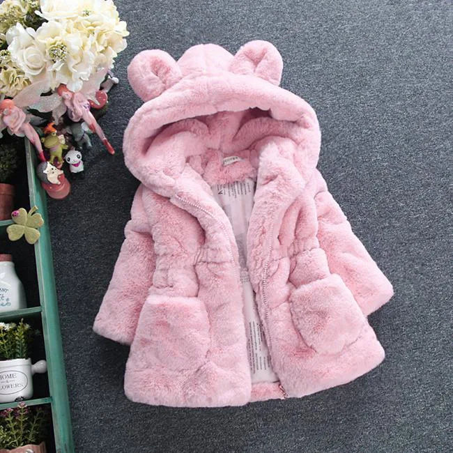 Thick Warm Infant Jacket – Leopard Print with Fur Collar