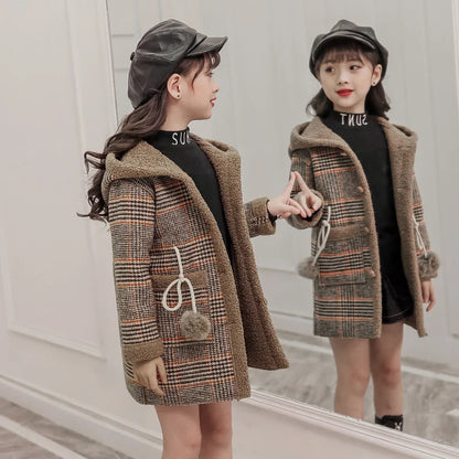 Autumn/Winter Girls’ Jacket – Stylish Hairy Long Coat