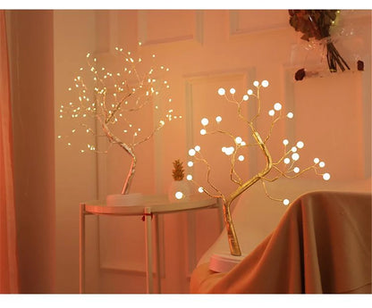 Charming Mini Christmas Tree LED Night Light: Whimsical Copper Wire Fairy Garland