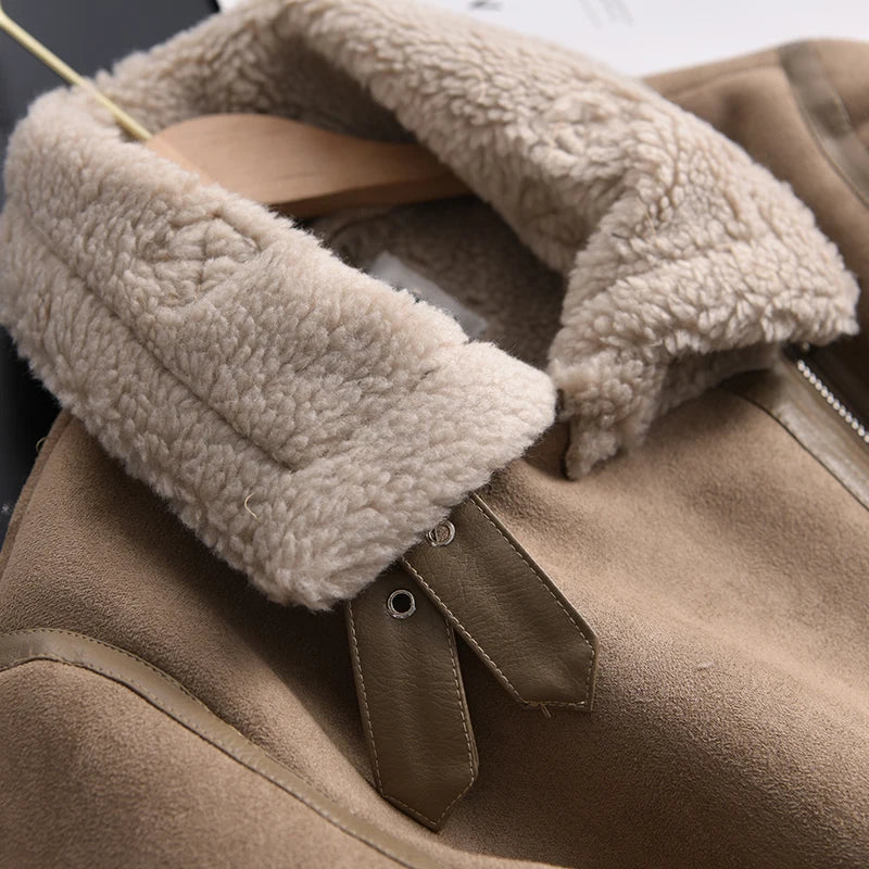 Women's Faux Shearling Suede Biker Jacket – Warm Winter Coat