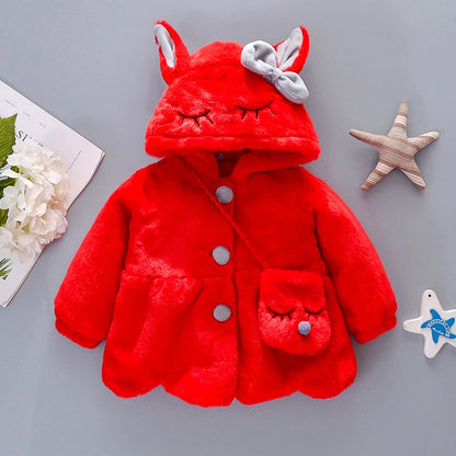 Girls’ Autumn/Winter Plush Hooded Jacket