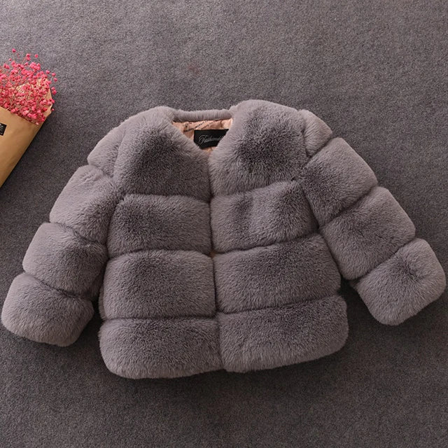Girls' Faux Fur Winter Coat – Warm Long Sleeve Jacket