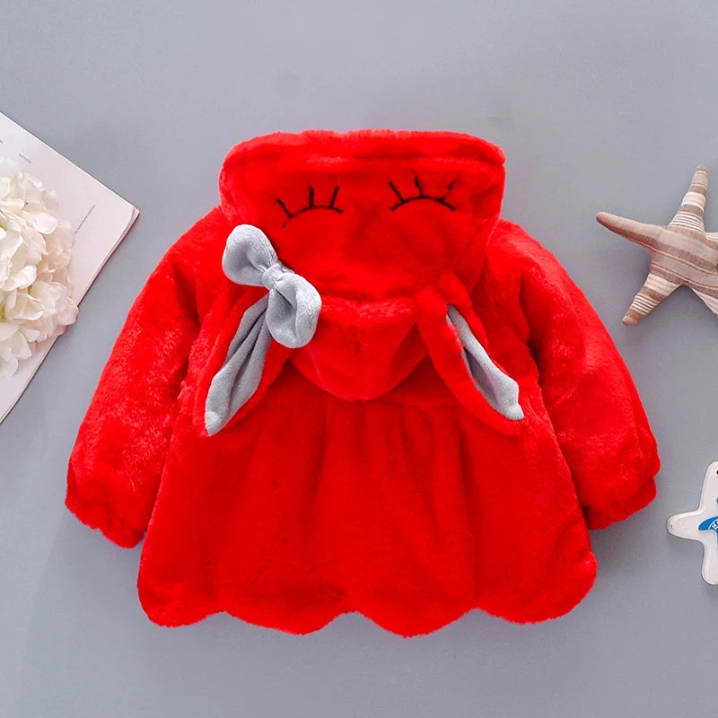 Girls’ Autumn/Winter Plush Hooded Jacket