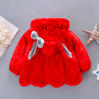 Girls’ Autumn/Winter Plush Hooded Jacket
