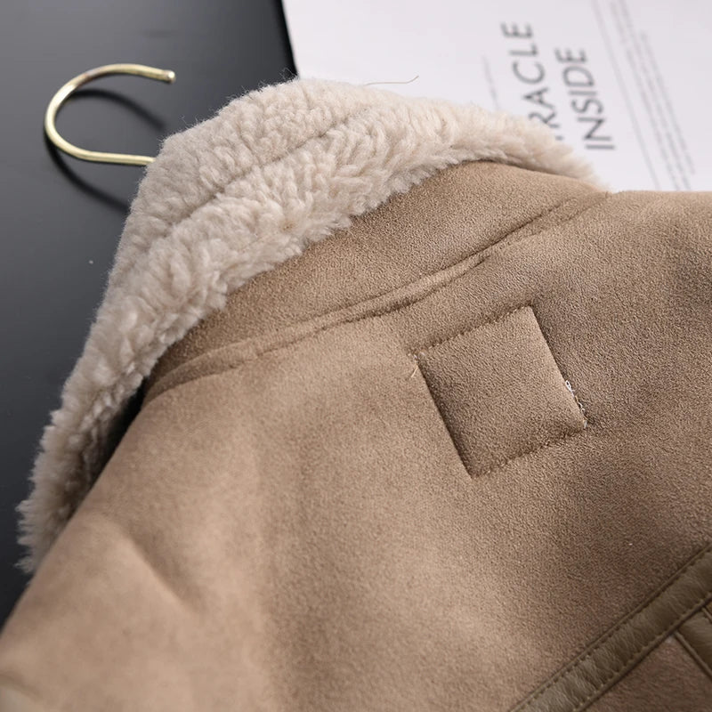 Women's Faux Shearling Suede Biker Jacket – Warm Winter Coat