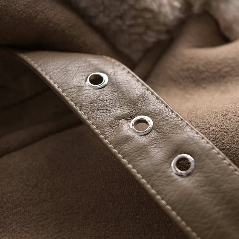 Women's Faux Shearling Suede Biker Jacket – Warm Winter Coat