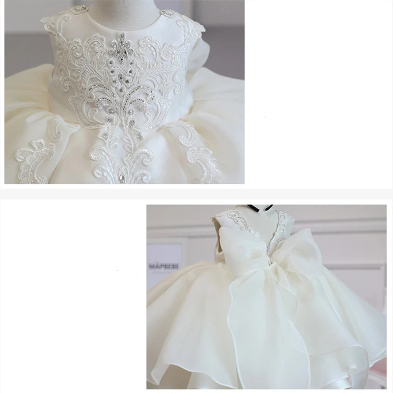 White & Pink Princess Dress – Baby Girl Christening & Party Outfit
