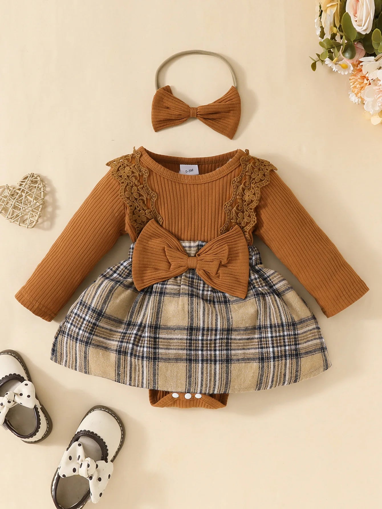 Cute Baby Girl Long Sleeve Plaid Romper