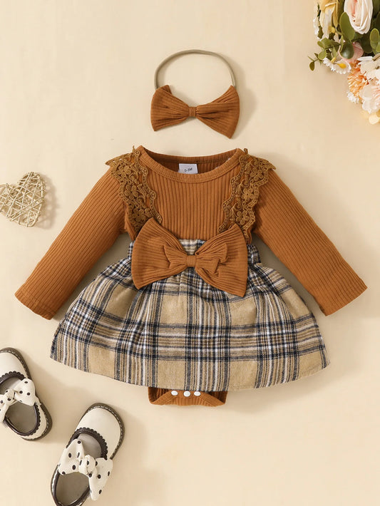 Cute Baby Girl Long Sleeve Plaid Romper